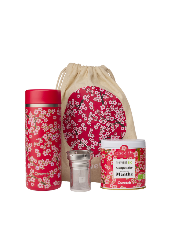 Théière Flowers Rouge & Thé Vert Bio - Coffret Terre d'Oc x Qwetch