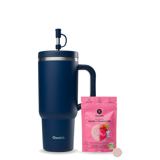 Kit Solid Drinks Fresa Frambuesa - Travel Cup Azul Marino